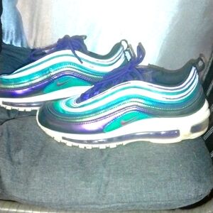 Nike Air Max 97's metallic purple with blue and green accents size 6.5y
